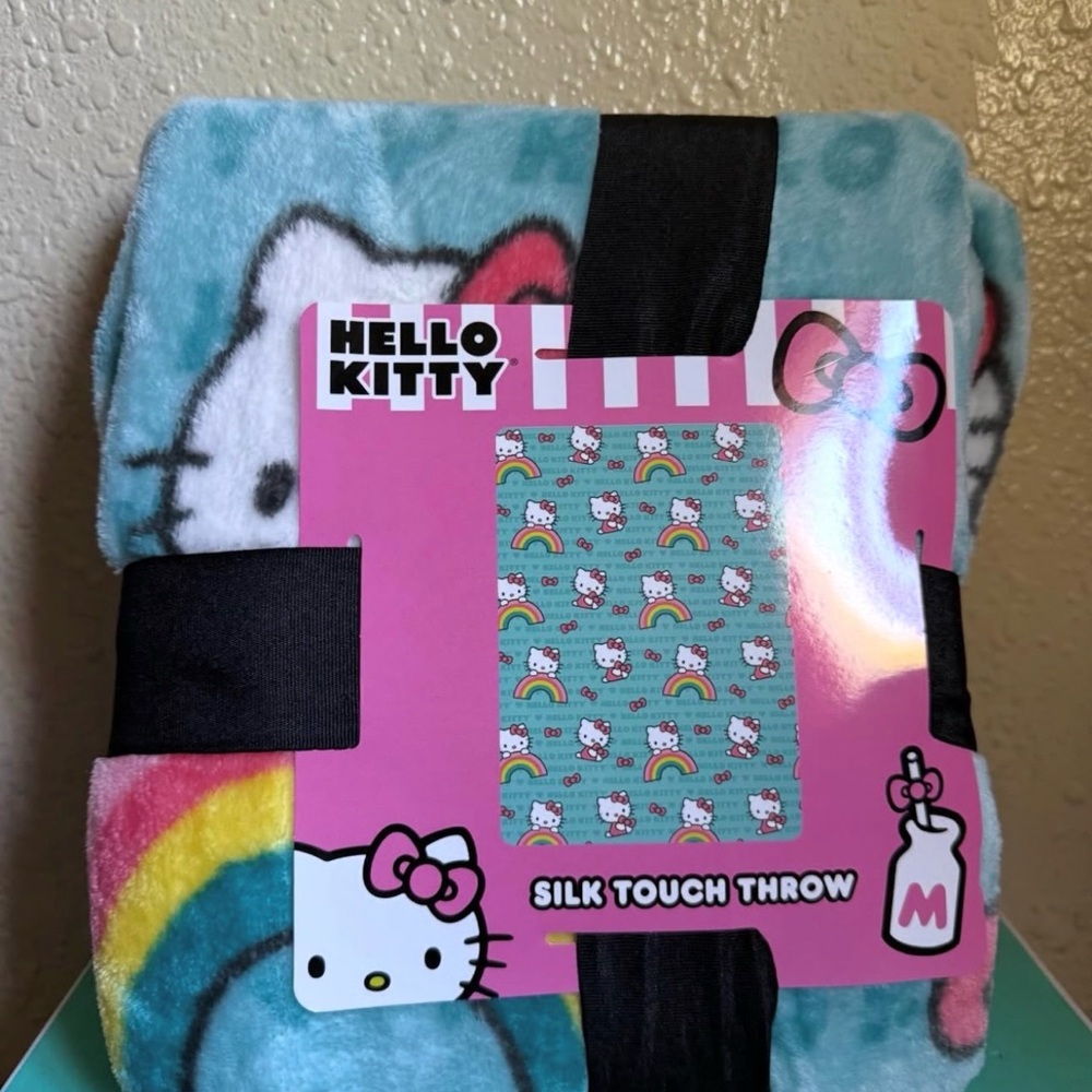 Hello Kitty Teal and Pink Plush Throw Blanket